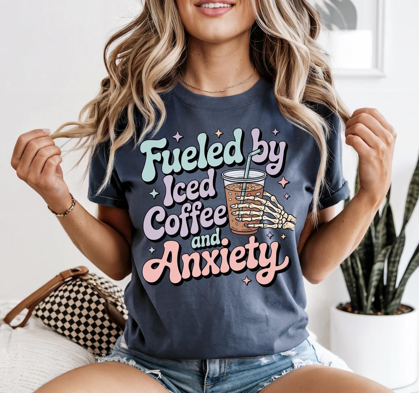 Fueled By Iced Coffee And Anxiety Graphic Tee