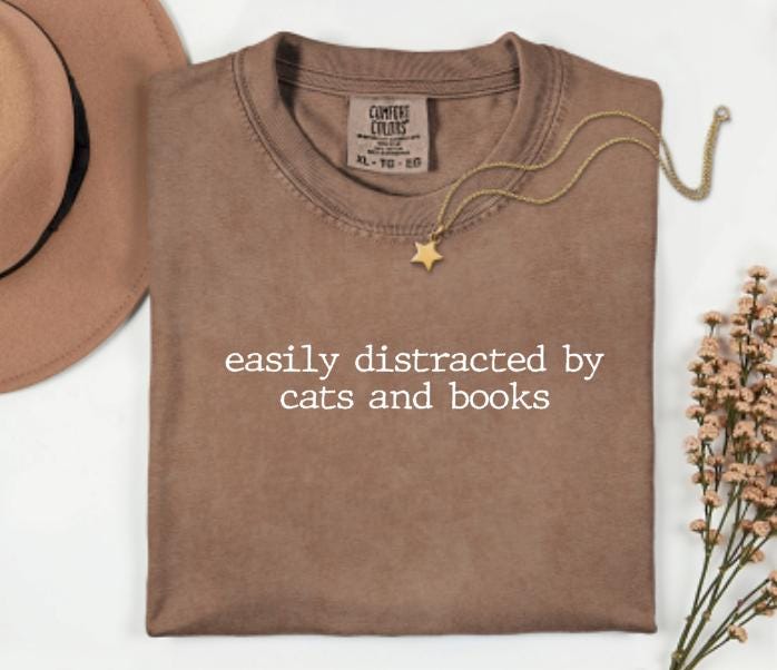 Easily Distracted By Cats And Books Graphic Tee